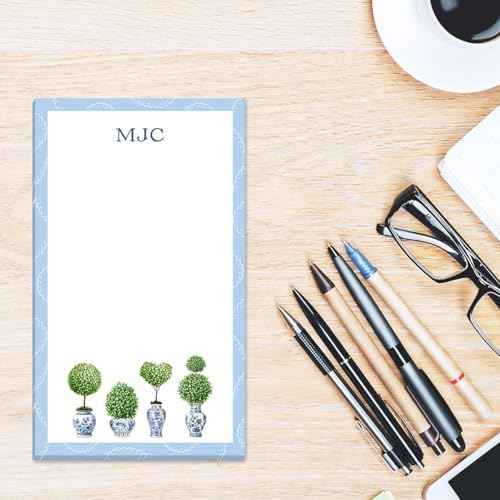 Current Blue & White Topiary Personalized Notepads – 50-Sheet Lined Paper Pads, Memo Pad, Shopping List, To-Do Notes, Office Organizer 5" x 8 1/2"