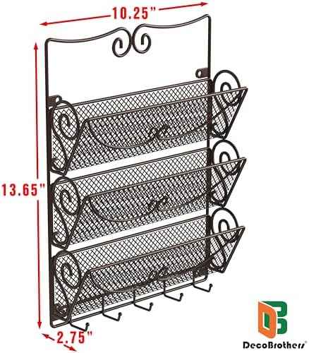 Deco Brothers Wall Mail Organizer with 5 Key Holder, 3 Tier, Bronze