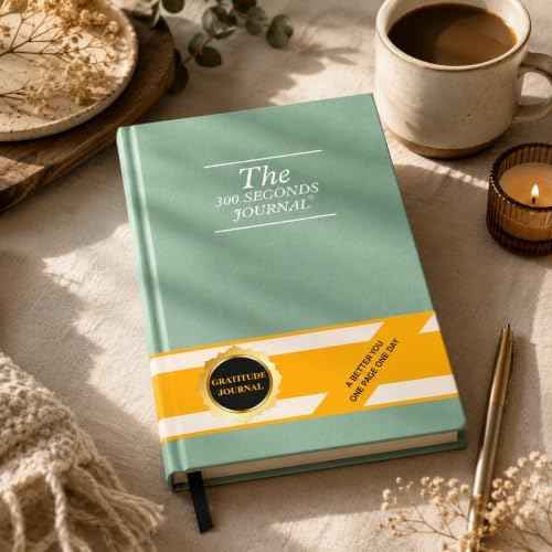 Gratitude Journal for Women & Men – 300 Seconds Journal with Prompts for Mindfulness, Self Care & Positive Thinking, Daily Reflection, Light Green Linen Cover
