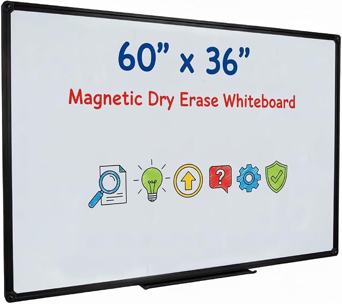 Magnetic Whiteboard 60x36 Inches Black Aluminum Frame, Large Wall Mount White by DexBoard