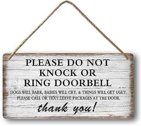 Baby Sleeping Sign For Front Door Please Do Not Knock Or Ring Doorbell Sign Funny Welcome Go Away Signs No Soliciting Sign For Home Don'T Disturb Hanging Sign Wall Decor