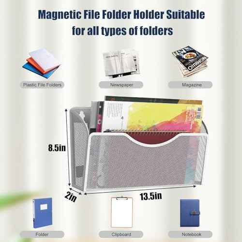 Magnetic File Holder 1 Pockets File Folder Organizer, Office Hanging Magazine Rack for File Cabinets, Magnetic Paper Holder, No Drilling Mail Organizer for Refrigerator, Office