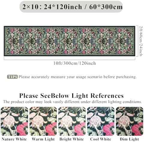 2x10 Floral Runner Rug for Hallways: Non-Slip Machine Washable Rugs Boho Soft Rugs for Kitchen,Laundry,Bedroom,Bathroom - Botanical Low Pile Indoor Carpet Runners with Rubber Backing 2x10 Dark Green