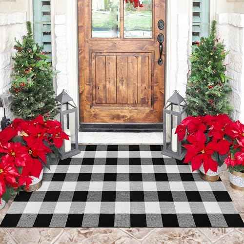 3x5 Ft Buffalo Plaid Area Rug, Black and White, Machine Washable