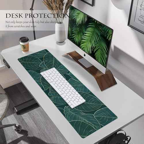 ALOANES Waterproof Mouse Pad with Durable Stitched Edge, XL Extended Desk Pad, Non-Slip Rubber Base Gaming Keyboard Pad for Office & Home, Green Leaves Design (2-Pack, 31.5"x11.8")