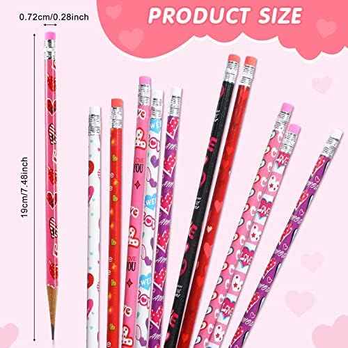 Marspark 48pcs Valentines Day Pencils Bulk Valentines Wood Heart Pencils with Erasers Valentine's Day Exchange Gifts for Valentine's Party Gifts Favors Goodie Bags Teacher Reward Supplies