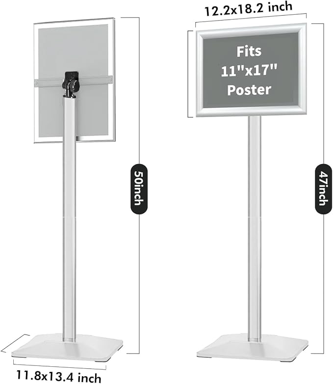 INNOVSIGN Heavy Duty Adjustable Pedestal Poster Sign Stand, 11x17 Aluminum Open - Image 6