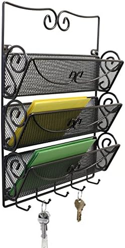Deco Brothers Wall Mail Organizer with 5 Key Holder, 3 Tier, Bronze