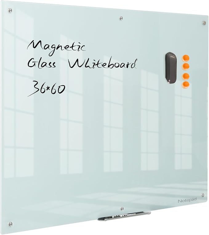Notepad Glass Whiteboard 36*60Inches Magnetic Wall Mounted Frameless Glass by Unknown