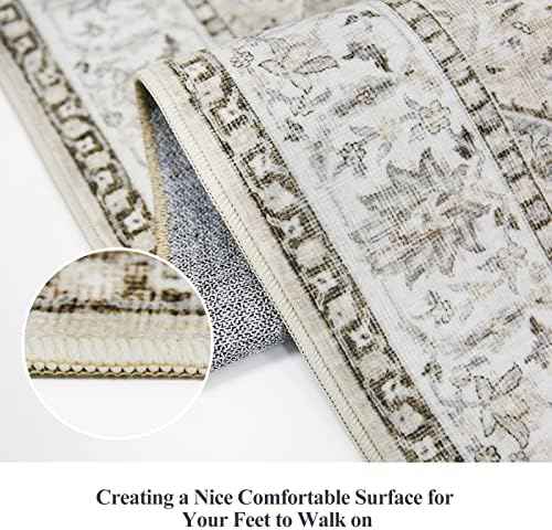Hallway Washable Runner Rug - 2x10 Kitchen Rugs Entryway Rug Runner Vintage Soft Floor Mat Non Slip Indoor Farmhouse Carpet for Bathroom Living Room Bedroom (2 X 10, Beige)