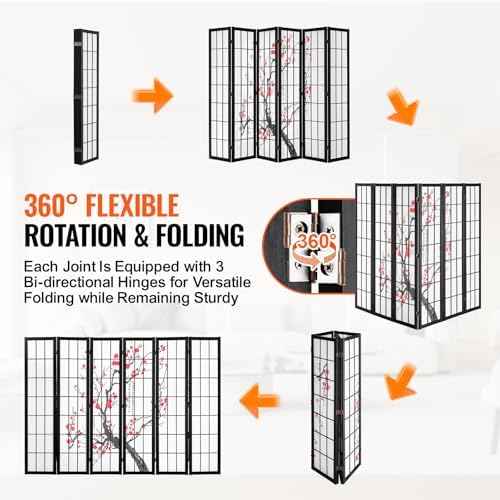 VEVOR Room Divider, 6 Panel Japanese Room Divider Screen, Wood Folding Privacy Screen Indoor, Japanese Partition Portable Decoration Dividers, for Room Separation Home Office Restaurant & Bedroom