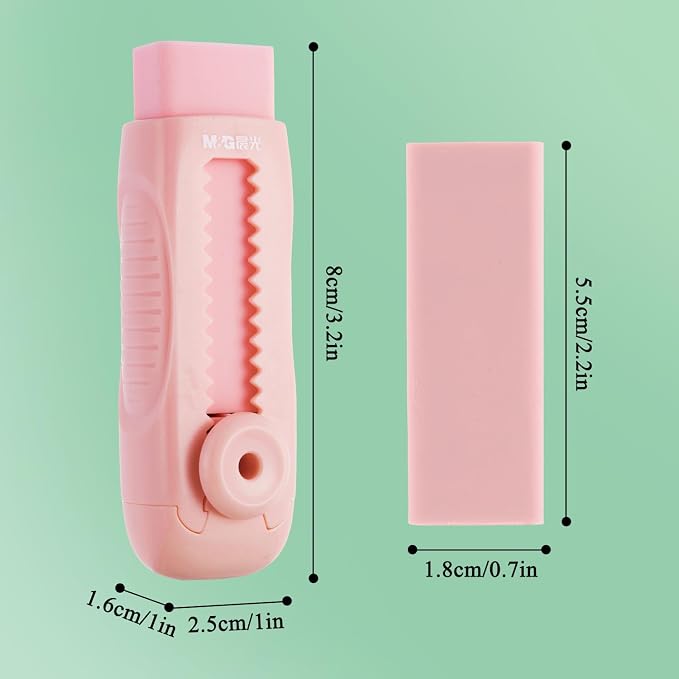 M&G 4+1 Pack Rubber Pink Erasers Sliding Retractable Eraser, Soft Cute Erasers - Image 2