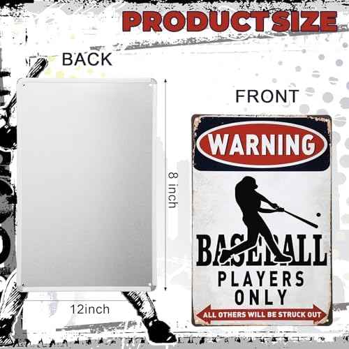 LEIFIDE 2 Pcs Baseball Tin Sign Metal Baseball Vintage Wall Decor Sign Sports Themed Gift for Boys Room Decor Bedroom Wall Art, 11.81 x 7.87 Inches