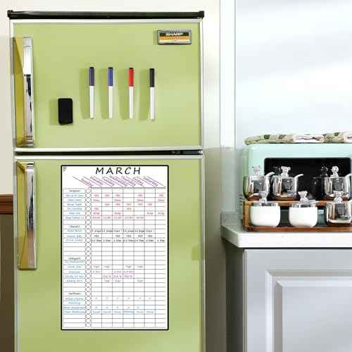 Dunzoom Multi-Use Magnetic to Do List White Board Chore Chart List for Refrigerator 17.3x11'' Goal Task Habit Tracker Monthly Weekly Homework Child Calendar Family Grocery Fridge Dry Erase Board