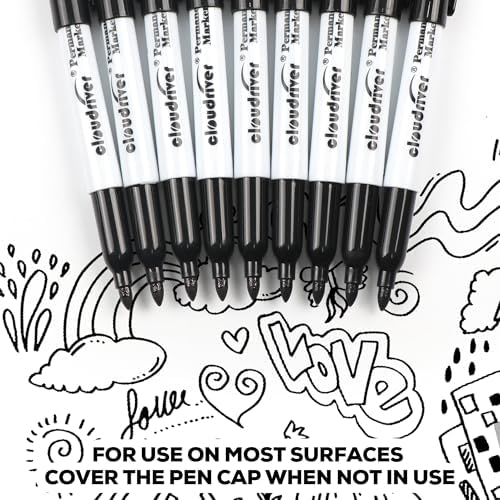 cloudriver Black Permanent Markers Fine Tip, 60 Packs Permanent Markers Bulk, Quick Drying & Fade Resistant, Permanent Marker Set Works on Plastic,Wood,Stone,Metal and Glass for Doodling, Marking