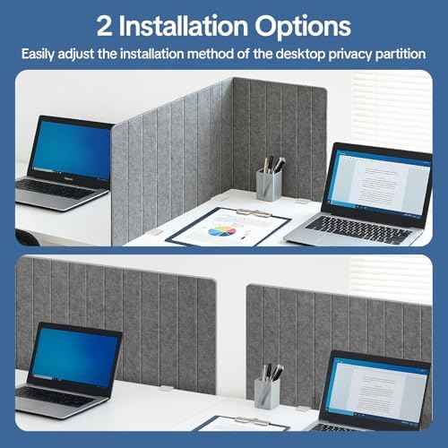 48" Desktop Privacy Screen - Sound Absorbing Felt Panel, Clamp-On Foldable Office Divider for Desk, Dark Grey