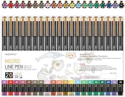 05 Micro Pen, 20 Colors Waterproof Ink 0.48mm Fine Tip FineLiner Pens for Art Drawing, Illustration, Sketching, Anime, Manga, Coloring, Bullet Journal, and Technical Writing