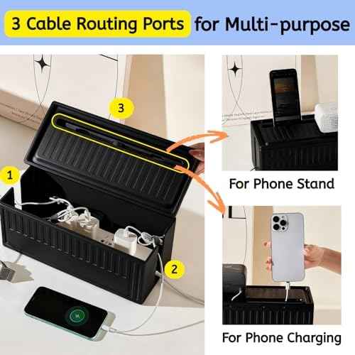 Cable Box - [142Pcs] Cable Management Kit, Medium Cord Hider Box to Conceal Power Strip Holder on Desk or Floor, Under Desk Cable Management Kit Cable Organizer Box, TV Cord Organizer Box, Black