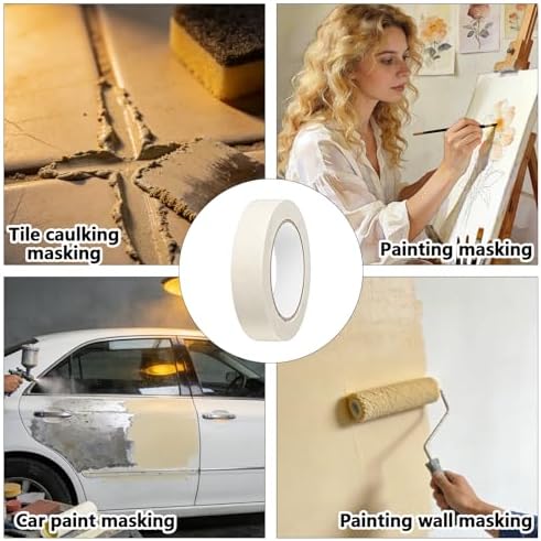 12 Rolls Masking Tape Bulk 1 Inch White Beige Masking Tapes for General Purpose, Craft, Art, Home, Office, School, 1 Inch x 55 Yards