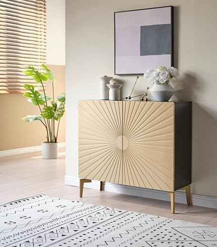 Kings Brand Furniture 2-Door Storage Cabinet – Accent Sideboard Buffet in Gold & Black, Storage Cabinet for Living Room, Hallway, Kitchen, Dining Room, or Entryway