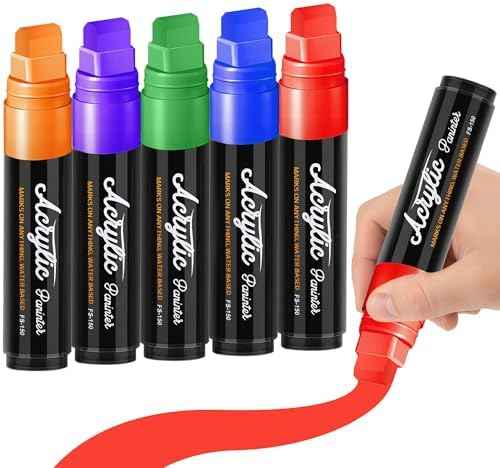 Acrylic Paint Markers, 5 Poster Markers Jumbo Black,15mm Wide Tip Permanent Ink 36g, Thick Acrylic paint pens for Poster, Glass, Rock Painting, Stone, Wood, Car, Ceramic, Fabric