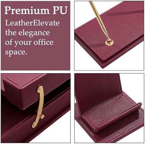 Leather Desk Set,13-Piece Desk Organizer Set, Executive Office Accessories with Desk Pad & Blotter, 2-Tier Tray, Pen Holder & More, Professional Office Desk Decor & Gift Set (Burgundy)