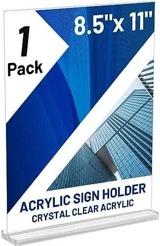 Acrylic Sign Holder 8.5 x 11 Inch,1-Pack Vertical T Shape Display Stand Double-Sided Desktop Clear Sign Holders Paper Holder Table Menu Holders Plastic Sign Stand for Home, Office, Restaurants, Store