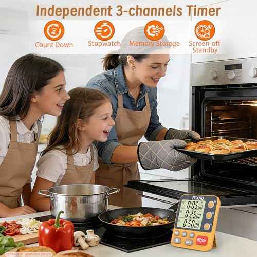 Digital Dual Triple Kitchen Timer, Orange
