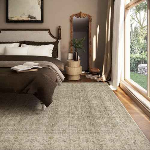 Machine Washable Rugs for Living Room: 6x9 Area Rugs for Bedroom Vintage Stain Resistant Non Slip Low Pile Lightweight Boho Carpet for Kitchen Dining Room Farmhouse Kids Room Nursery