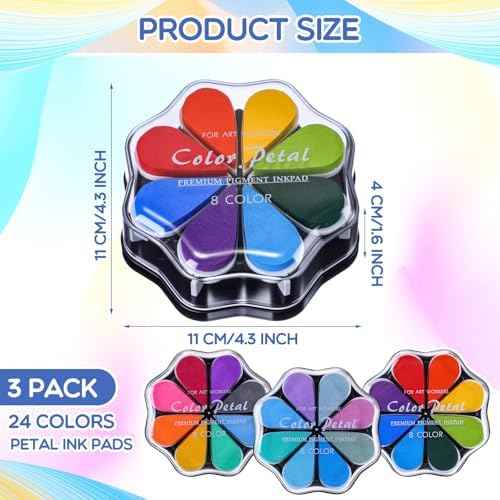 Jetec 3 Packs Petal Ink Pads Finger Ink Stamp, Rainbow Rubber Stamps Washable Waterdrop Shaped Stamp Pads for Card Making, Scrapbook, Painting (Classic 24 Colors)