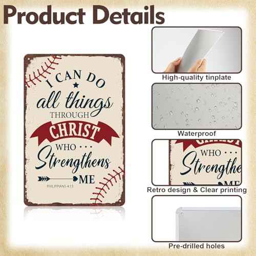 Vintage Baseball Wall Decor Sign - Retro 8x12 Inch Metal Tin Sign Sports Art Wall Decor Inspirational Gifts for Baseball Players Fans, Sports Bar, Boys Room, Man Cave