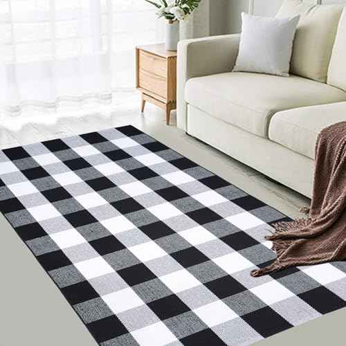 Buffalo Plaid Area Rug 3x5 Ft, Black White Indoor Outdoor Rug