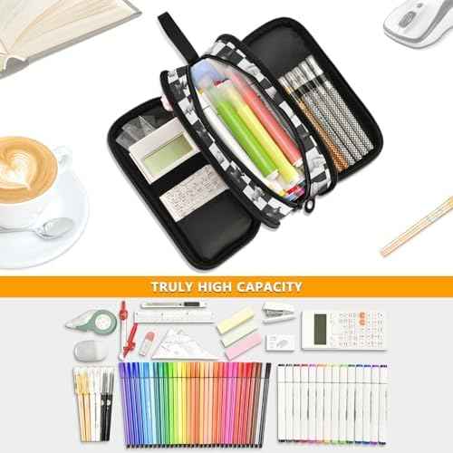 Chess Pencil Case Box Boys Girls Large Pencil Pouch Zipper Compartments Big Capacity Stationery Pen Bag Organizer Kids Teens Adults School