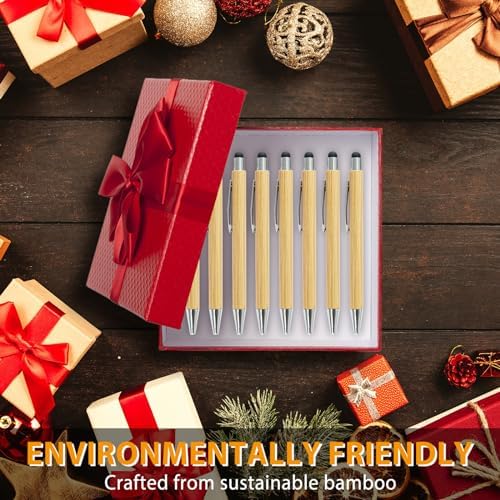 Bamboo Pens Bulk with Touch Stylus Tip Wooden Bamboo Pens Engraving Wooden Ballpoint Pen Customizable Gift Pen Bulk 50pcs