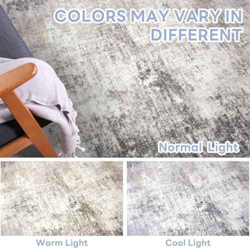 IOHOUZE Abstract Runner Rug 2x10 Ft Washable Runners for Hallways, Non Slip Kitchen Runner Printed Faux Wool Entryway Runner Indoor, Modern Abstract Floor Carpet for Hall Kitchen, Grey Beige