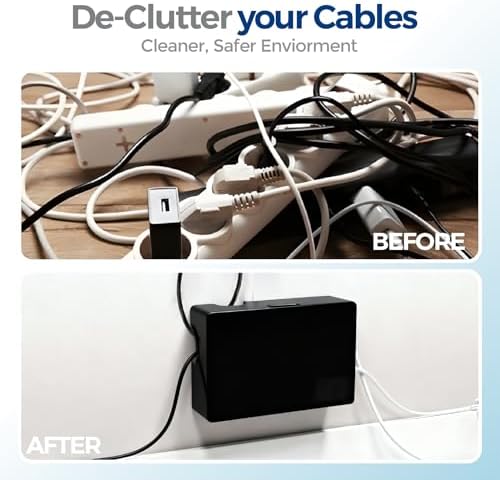 Cable Management Box ABS 12.6x7.9x4.5in, Black, Mounting Kit Included