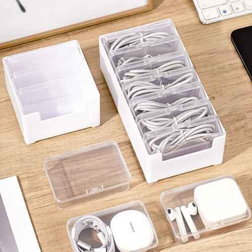 Cable Organizer Storage Box with 7 Wire Ties,Desktop Cable Management Box with Switch, Power Cord Organizer for Office,Home,Desk Accessories Storage Stationery Supplies（Clear）