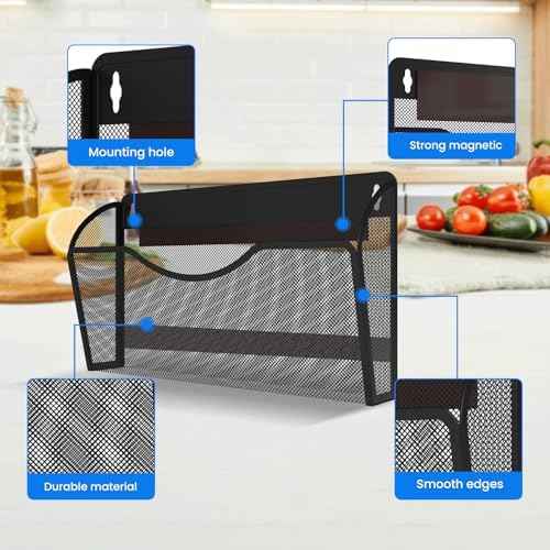 Magnetic File Holder 3PCS Wall File Folder Organizer, No Drilling Hanging Magazine Rack for Refrigerator, Document Paper Mail Folder Holders Office File Magnetic Organizer (Black)