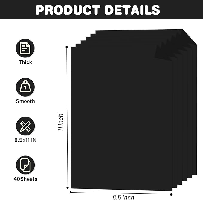 Cardstock 8.5 X 11, 40 Sheets Black Card Stock, 75lb/ 200gsm Copy Paper - Image 2