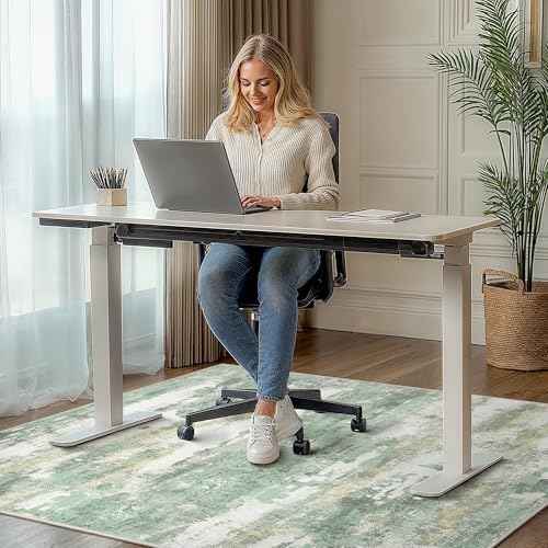 Office Chair Mat for Hardwood Tile Floor, Abstract 48"X 72" Desk Mats for Office Chair on Rolling Chairs Carpet, Desk Anti-Slip 1/5" Thick Rug for Computer Chair, Thin Low-Pile Floor Mat, Green