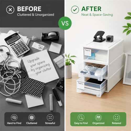 ZENFUN 3 Pack Plastic Stackable DrawerStorage Drawers Bins, Small Drawer-type Desk Organizer Boxes, Translucent Small Chest of Drawers, Stackable Drawers for Home, Office, Desktop