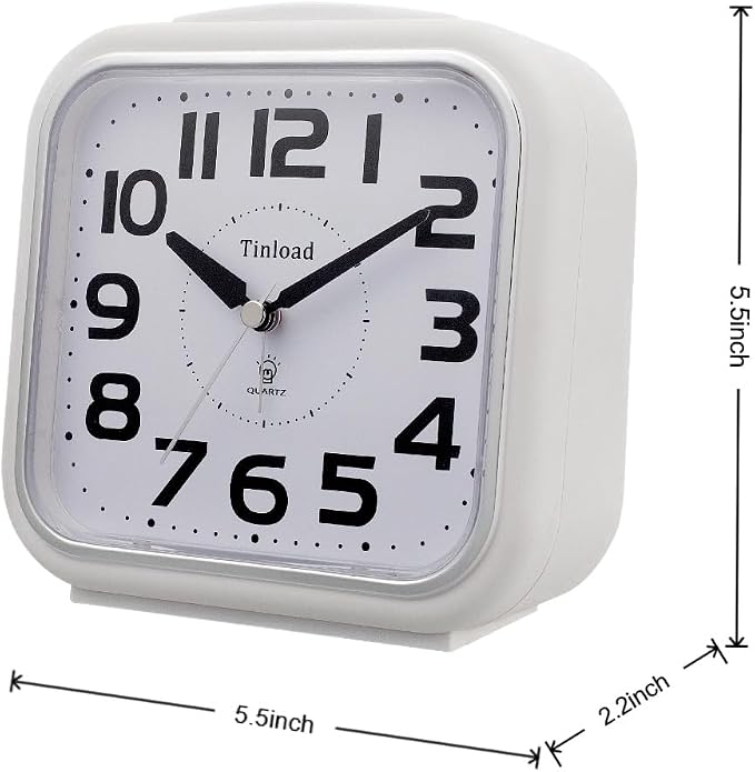 Tinload 5.5" Large Analog Alarm Clock Silent Non Ticking, Gentle Wake, Beep - Image 3