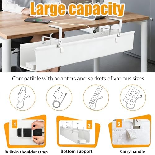 48-Inch Oxford Cloth Under-Desk Cable Management Tray