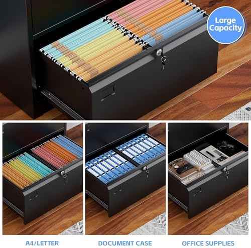 SUXXAN Lateral File Cabinet with Lock and Name Card Slots, 2 Drawer Metal Filing Cabinet for Home Office, Individual Locking System for Privacy, Heavy Duty Steel Storage for Letter/Legal Size