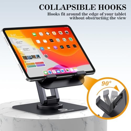 OCYCLONE iPad Stand, 360° Rotating Adjustable Foldable iPad Tablet Stand Holder for Desk Compatible with Kindle Tablet iPad 4" - 15.6" Portable Monitor Stand, Black