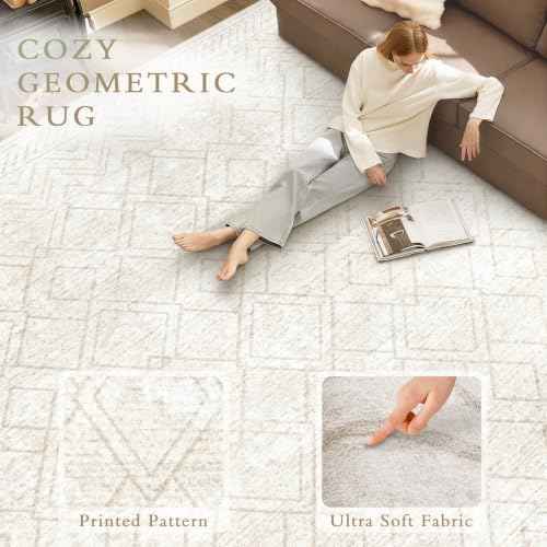 Area Rugs 5x7 Living Room Rug: Washable Geometric Moroccan Neutral Rugs Boho Modern Non Slip Area Rug Soft Indoor Floor Low Pile Carpet for Bedroom Nursery Dining Room Home Office (Beige, 5'x7')