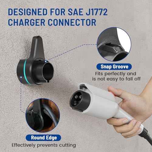 Anina EV Charger Holder for SAE J1772 Connector, Electric Vehicle Charging Nozzle Holster Dock Wall Mount, Electric Car Cable Organizer Compatible with Ford BMW Nissan Audi for Outdoor Indoor