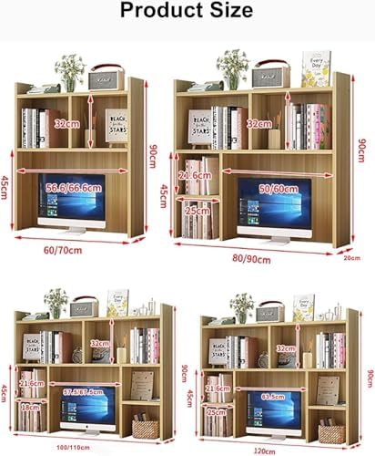 Desk Hutch for Dorm,Wooden Desktop Bookshelf with Storage Display Rack,Freestanding Bookcase for Computer Desk,Desk Top Organizer Shelf for Home Office (White, 31.5″W×7.9″D×35.4″H)