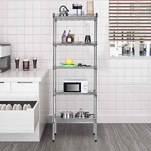 Metal Shelving Closet Storage Shelves Tall Skinny Shelf Kitchen Pantry Shelf Narrow Wire Shelving Unit for Small Spaces, Adjustable Organizing Rack Kitchen Racks and Shelves for Storage (CHROME)