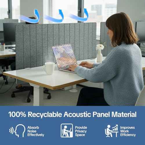 48" Desktop Privacy Screen - Sound Absorbing Felt Panel, Clamp-On Foldable Office Divider for Desk, Dark Grey